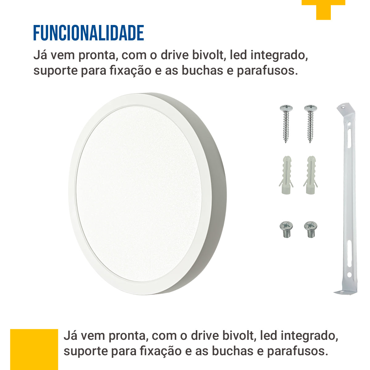 Painel led 30cm 24w Sobrepor Redondo Luminária