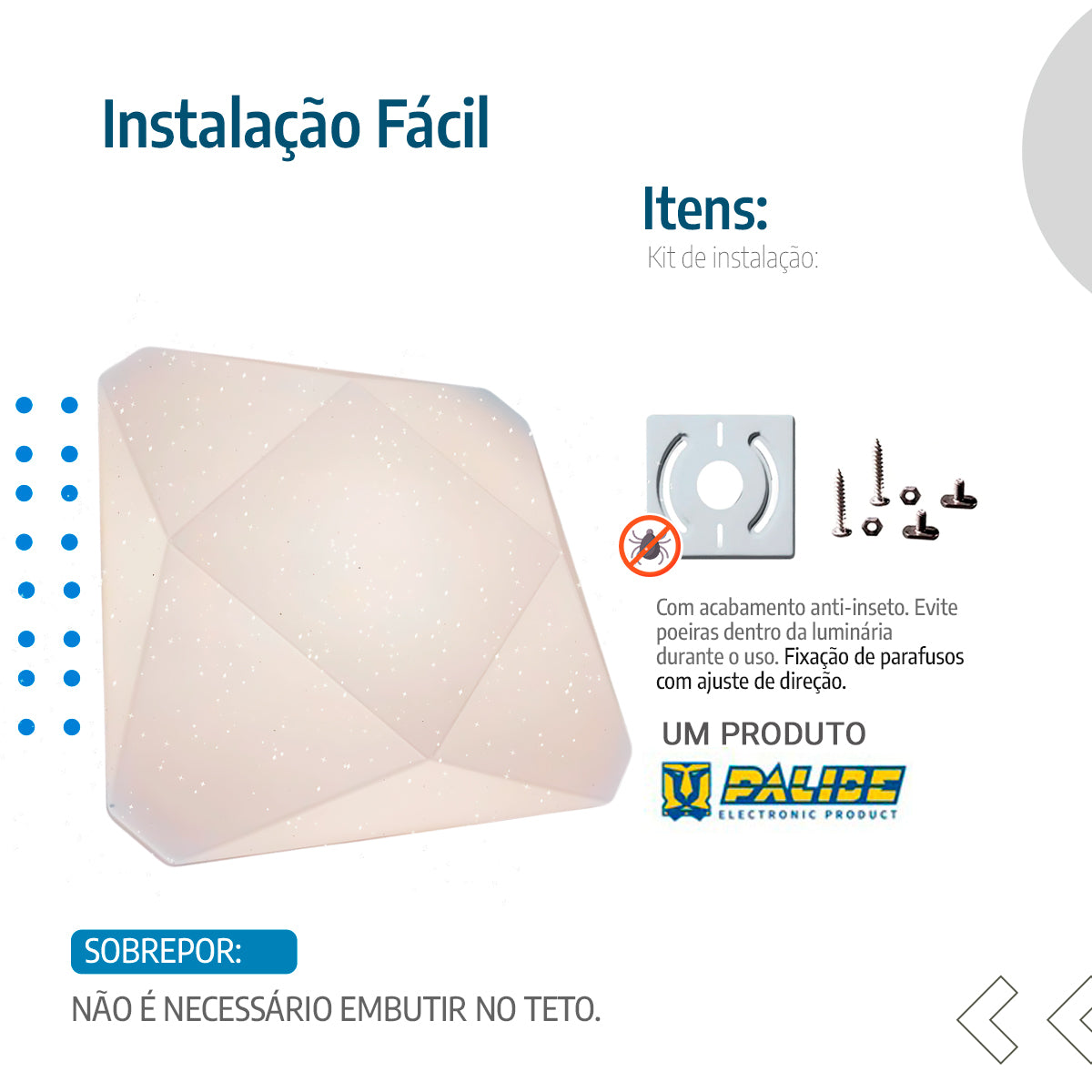 Plafon Teto moderno 3D Diamante Multicor 30-60w efeito estrelado