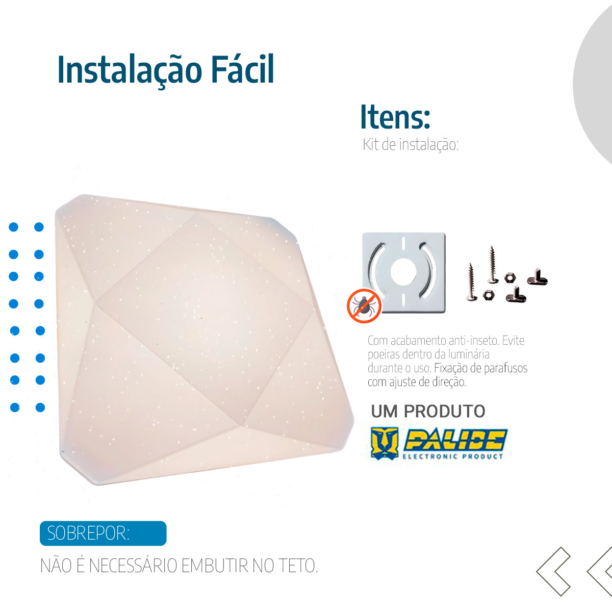 Plafon Teto moderno 3D Diamante Multicor 24w Efeito estrelado