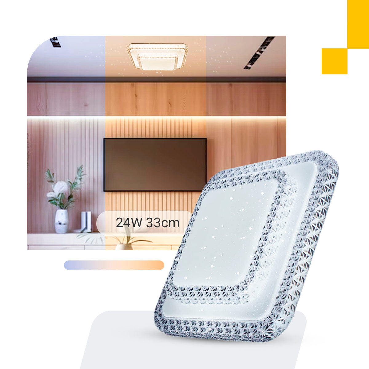 Lustre Plafon Led Cristal Duplo 33x33 24w Multicor Sobrepor Quadrado