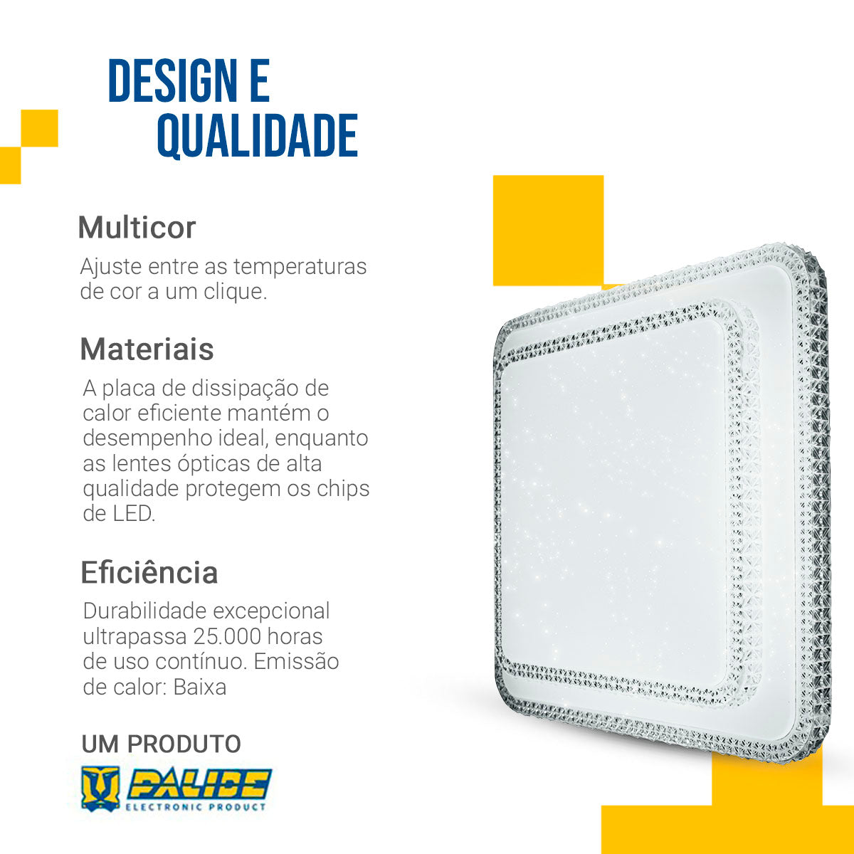 Lustre Plafon Led Cristal Duplo 33x33 24w Multicor Sobrepor Quadrado