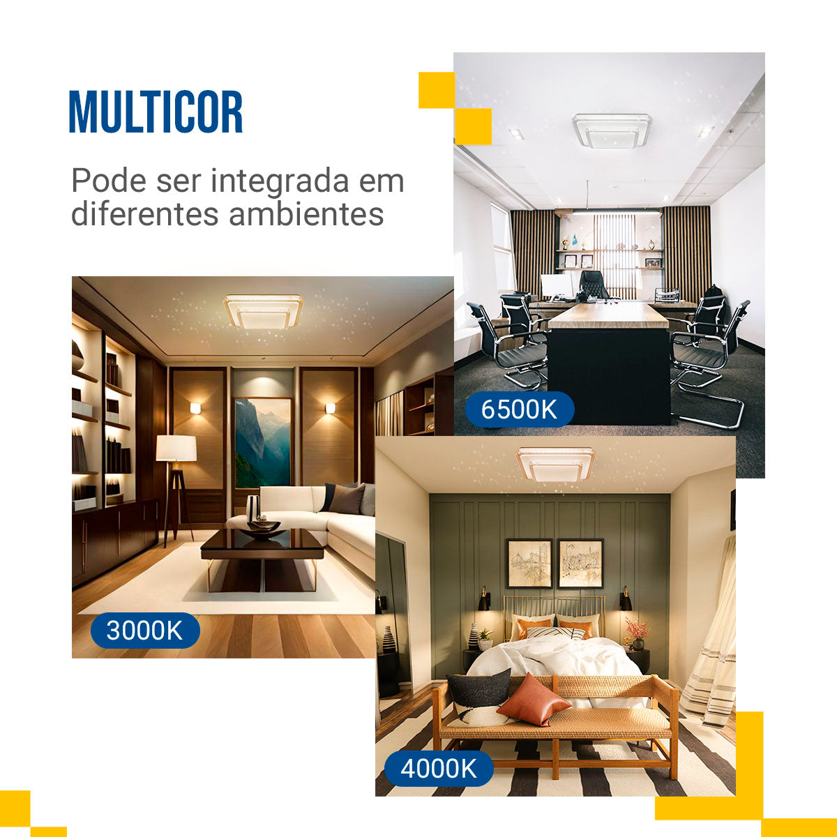 Lustre Plafon Led Cristal Duplo 33x33 24w Multicor Sobrepor Quadrado