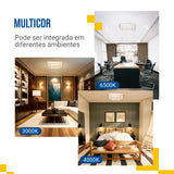 Lustre Plafon Led Cristal Duplo 33x33 24w Multicor Sobrepor Quadrado