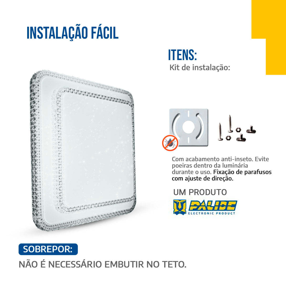 Lustre Plafon Led Cristal Duplo 33x33 24w Multicor Sobrepor Quadrado
