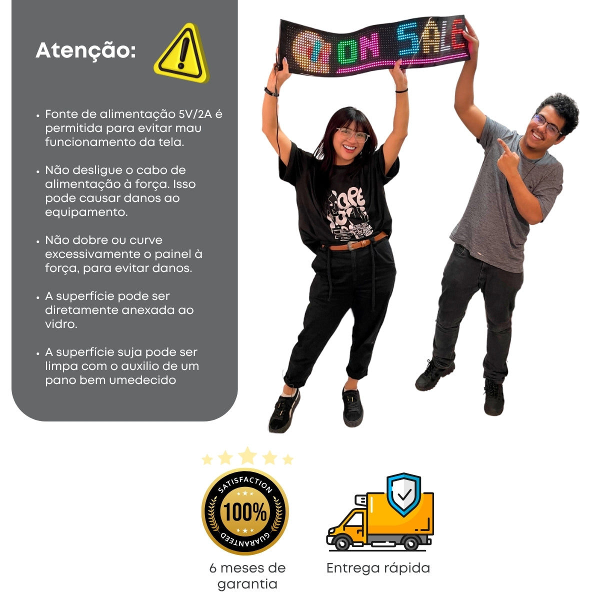 Painel LED Matrix Flexível e aderente Letreiro luminoso Bluetooth