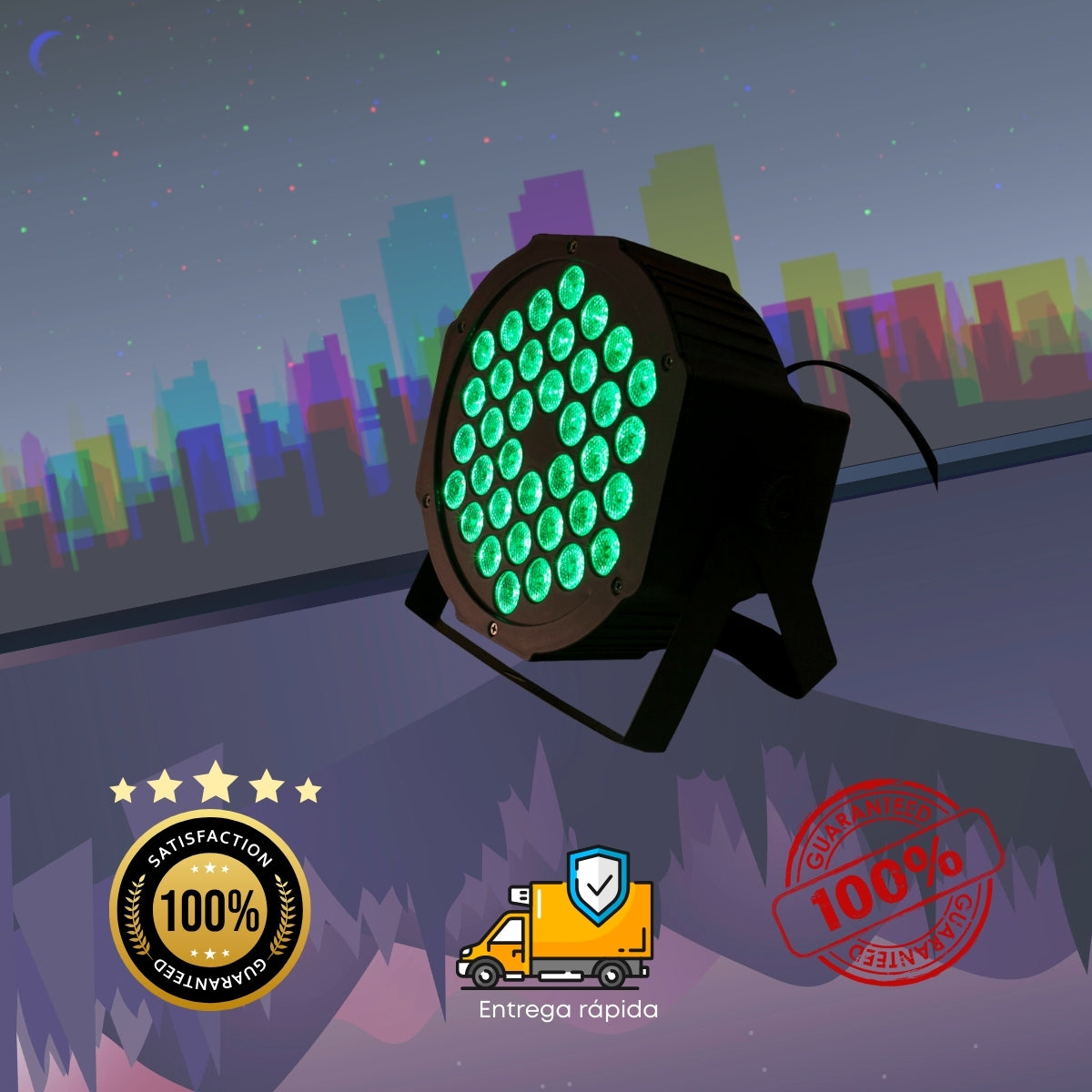 Canhão 36 Leds Dmx sensor de som Bivolt Rgb e Strobo Balada Festas