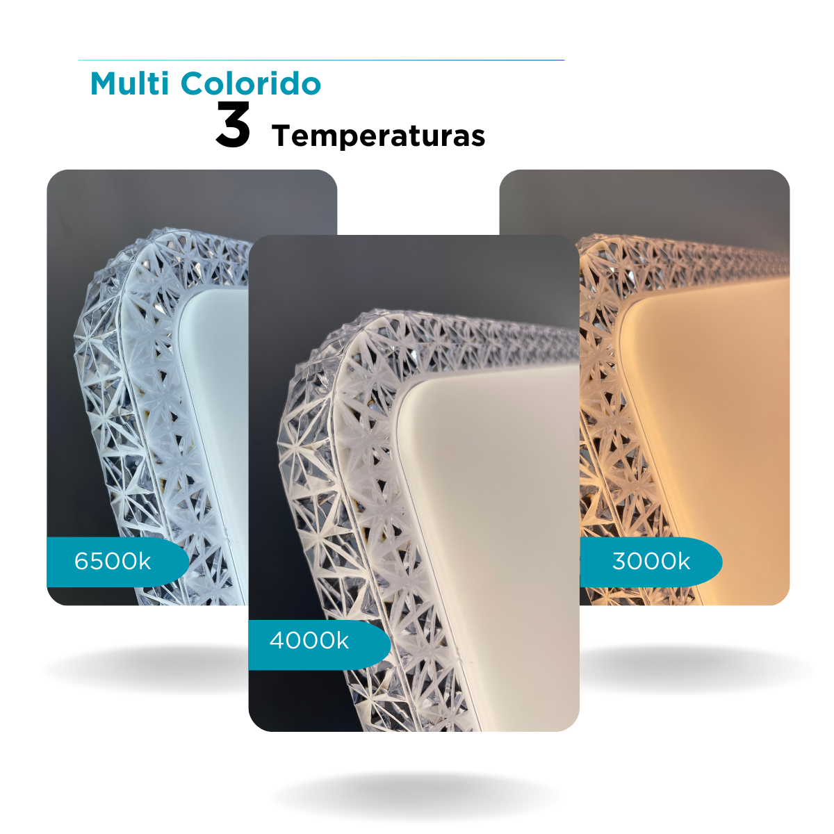 Lustre Plafon Cristal Led 44x44 30-60w Multicor Sobrepor Quadrado