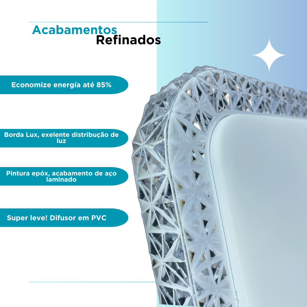 Lustre Plafon Cristal Led 44x44 30-60w Multicor Sobrepor Quadrado