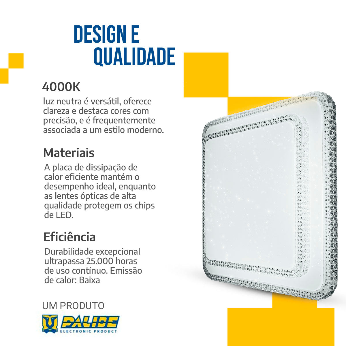 Lustre Plafon Cristal Led 33x33 25w Sobrepor Quadrado