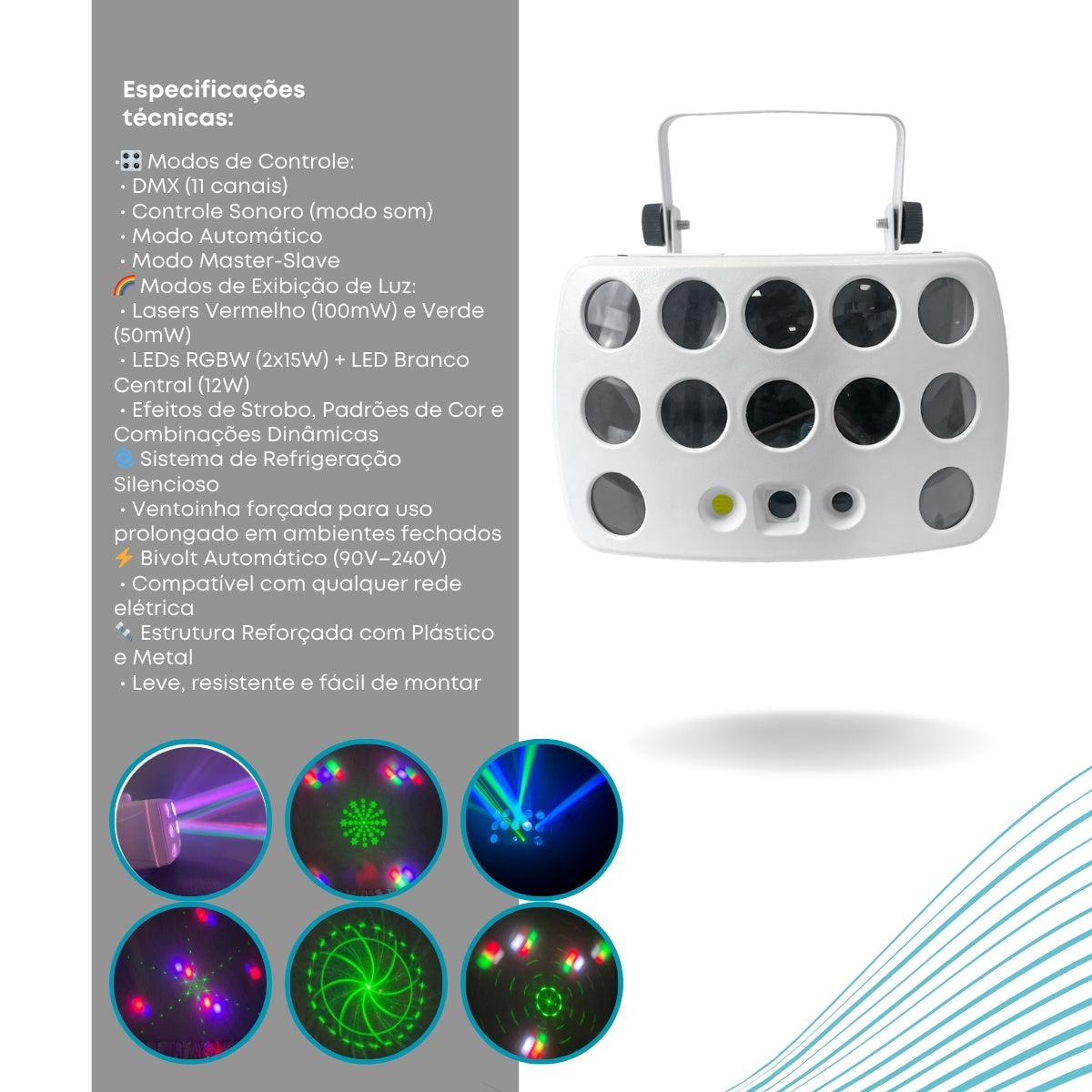 Multi Efeito Globo Led Rgbw Moving Strobo Laser Dmx 3 Efeito