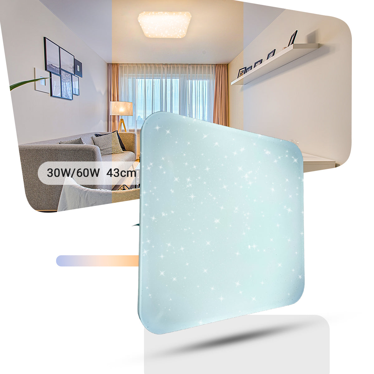Plafon Led 43x43 30w-60w Multicor Sobrepor Quadrado Borda Infinita