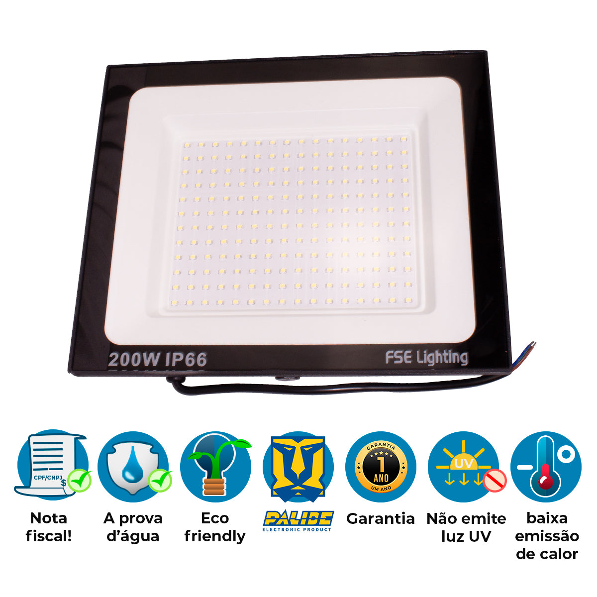 Refletor Super Led Holofote 200w Bivolt A Prova De Água Branco Frio