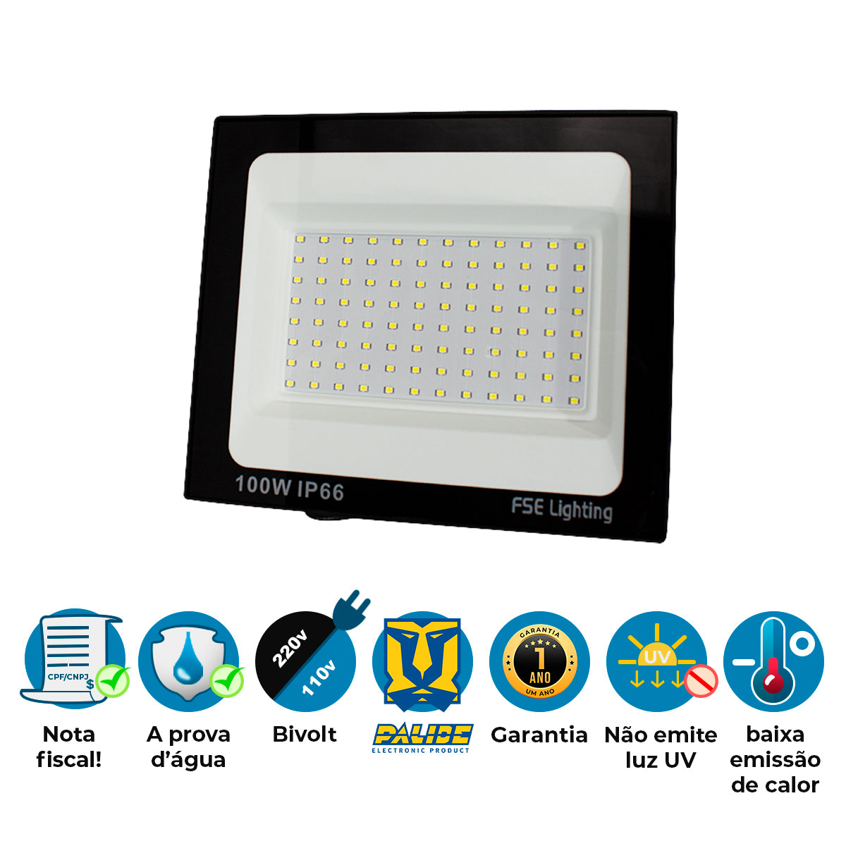 Refletor Super Led Holofote 100w Bivolt A Prova De Água Branco Frio