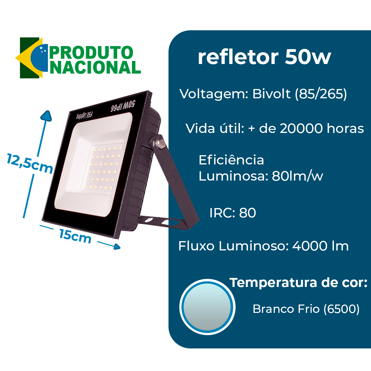 Refletor Super Led Holofote 50W Bivolt A Prova de água Branco Frio