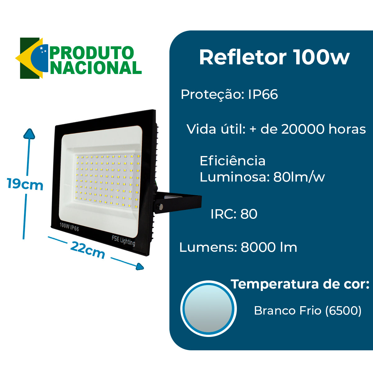 Refletor Super Led Holofote 100w Bivolt A Prova De Água Branco Frio
