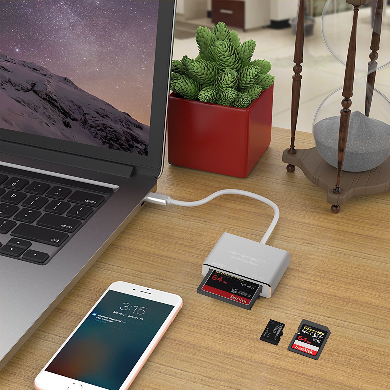 Tipo C Otg 3.0 Para Tf Sd Cf Cartões Leitor Adaptador Alumin