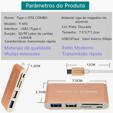 Adaptador 5em1 Tipo-c 3.1 Otg Usb 3.0 2.0 Hub Sd/tf Leitor P