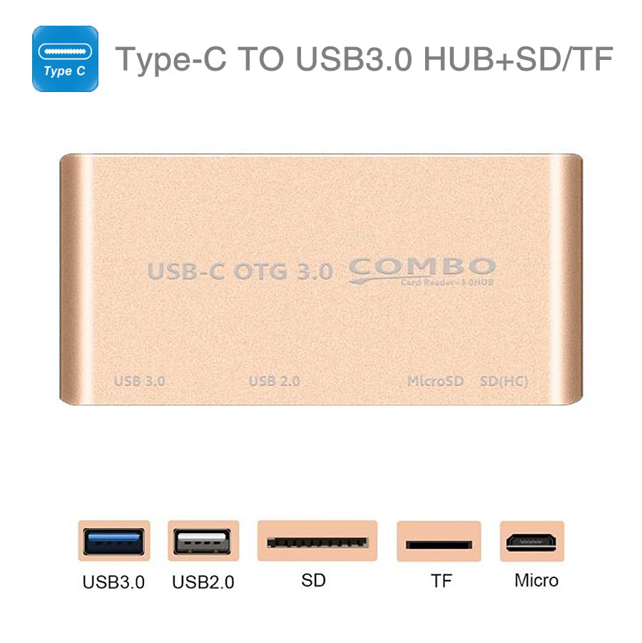 Adaptador 5em1 Tipo-c 3.1 Otg Usb 3.0 2.0 Hub Sd/tf Leitor P