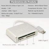 Tipo C Otg 3.0 Para Tf Sd Cf Cartões Leitor Adaptador Alumin