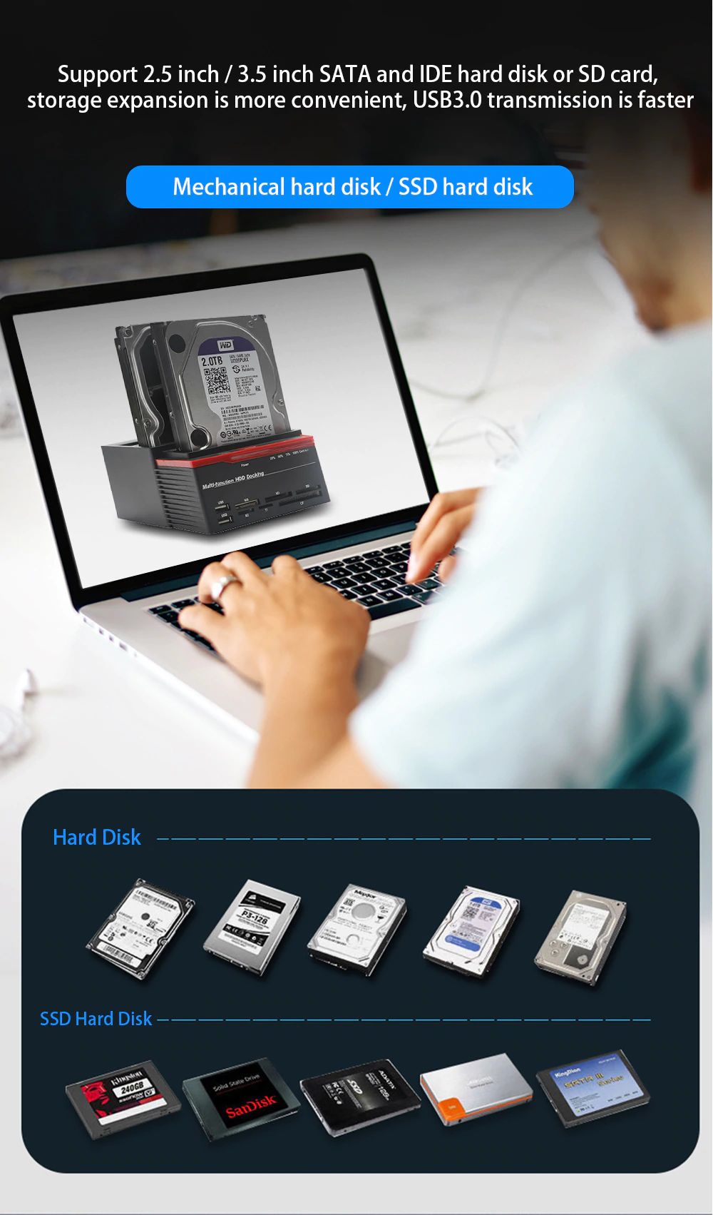 Dock Station Usb 3.0 Clone Hd 3 Hds Ssd 2.5 3.5 Sata Ide