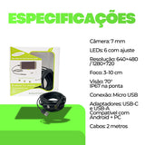 Câmera Endoscópica USB 7mm  2m Borescope com 6 LEDs  Ajustáveis