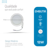 Painel Led 17cm 12W Embutir Redondo Luminária