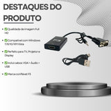 Cabo Conversor VGA para HDMI F3 com Áudio P2 e Alimentação USB – Full HD 1080p