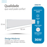 Painel Led 22x122 36W Embutir Retangular Luminária