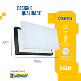 Painel led 30x60 36w Sobrepor Retangular Luminária Palide