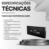 Case Gaveta Externa F3 para SSD M.2 SATA (NGFF) – USB 3.0 Alumínio Premium