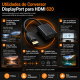 Cabo Adaptador Conversor Vídeo Displayport Para Hdmi 620