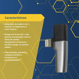 Adaptador Splitter 2 em 1 Palide – Áudio P2 (3,5mm) + Carga para iPhone