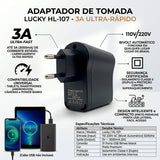 Fonte Carregador de Tomada USB Palide HL-107 – 5V 3A (3000mA) Turbo Bivolt