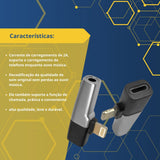 Adaptador Splitter 2 em 1 Palide – Áudio P2 (3,5mm) + Carga para iPhone
