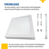 Painel Led 22x22cm 48w Sobrepor quadrado Luminária