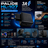 Fonte Carregador de Tomada USB Palide HL-107 – 5V 3A (3000mA) Turbo Bivolt