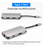 Hub Adaptador USB-C 5 em 1 Palide – HDMI 4K, Gigabit Ethernet (RJ45), USB 3.0 e PD