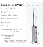 Hub Adaptador USB-C 5 em 1 Palide – HDMI 4K, Gigabit Ethernet (RJ45), USB 3.0 e PD