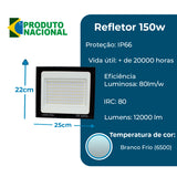 Refletor Super Led Holofote 150w Bivolt A Prova De Água Branco Frio