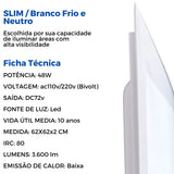 Painel Led 62X62 SLIM Embutir 48W Quadrado Luminária