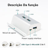 Hub Usb +suporte Para Celular Usb-c + Usb + Micro Usb 3 In 1