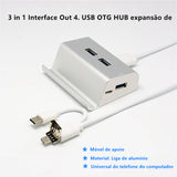 Hub Usb +suporte Para Celular Usb-c + Usb + Micro Usb 3 In 1