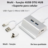 Hub Usb +suporte Para Celular Usb-c + Usb + Micro Usb 3 In 1