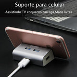 Hub Usb +suporte Para Celular Usb-c + Usb + Micro Usb 3 In 1